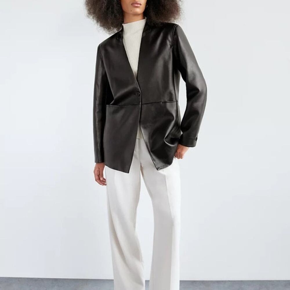 Aritzia Babaton Logan Faux Leather Jacket Blazer Black Sz Large - Picture 3 of 13